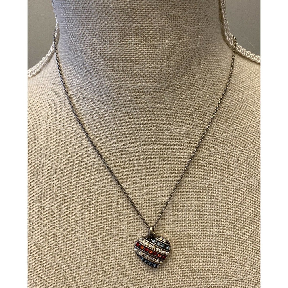 Brighton Americana Patriotic American Flag Red Blue Swarovski Crystal Necklace